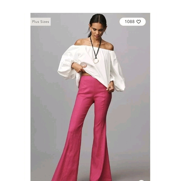 NWT Anthropologie Fuchsia Side Zip Linen Pants Sz 16 - Picture 1 of 12
